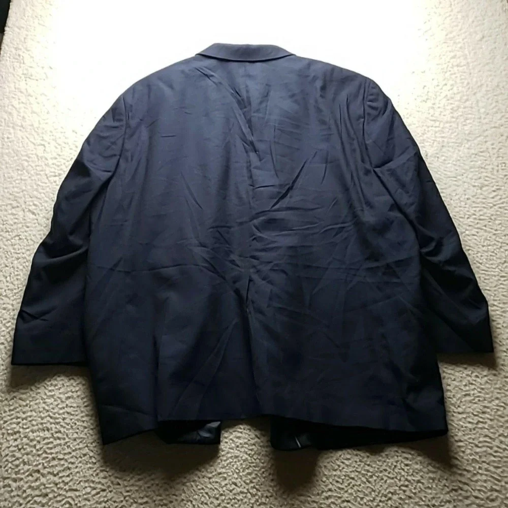 Geoffrey Beene Blazer Mens 52S Navy Blue Polyester Rayon Sport Coat Jacket